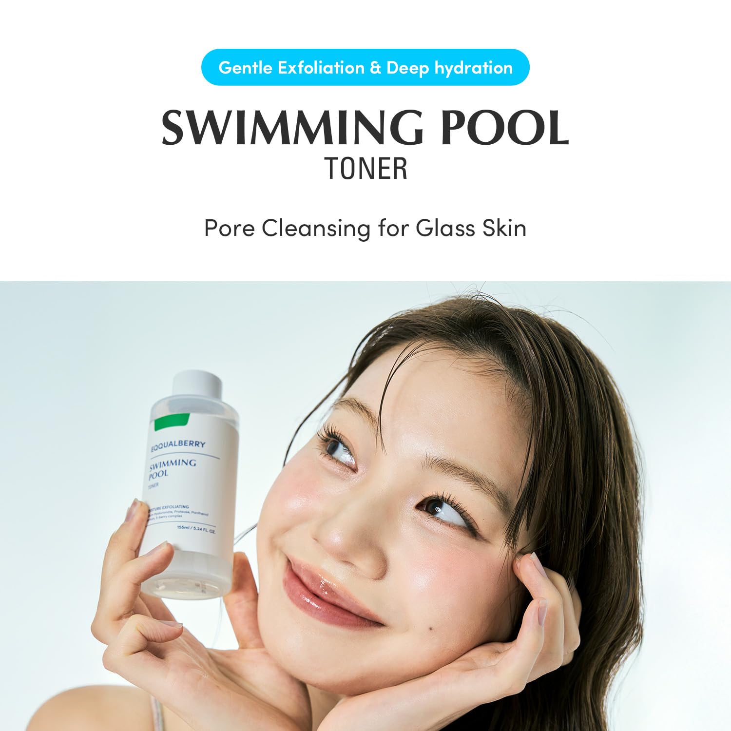 EQQUALBERRY Swimming Pool Toner - Korean Toner for Daily Exfoliating & Deep Hydration with Natural Enzyme Protease & Hyaluronic Acid, For Sensitive Skin, 5.24 Fl Oz (155ml)